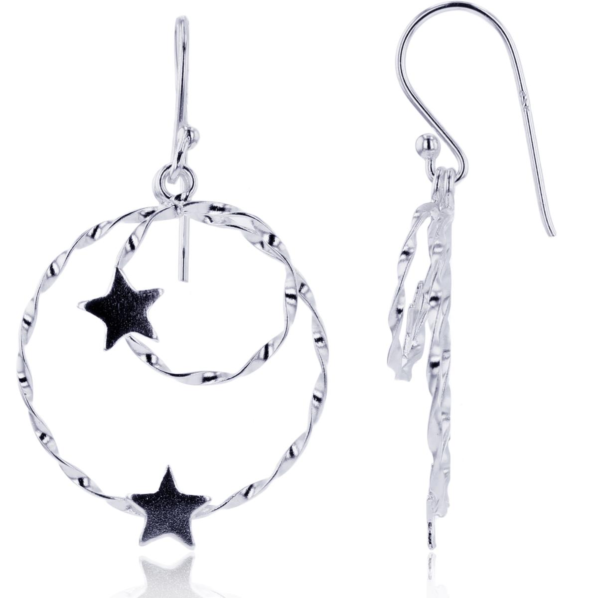 Sterling Silver Plated DC Big/Small Open Circles with Star Dangling Earrings