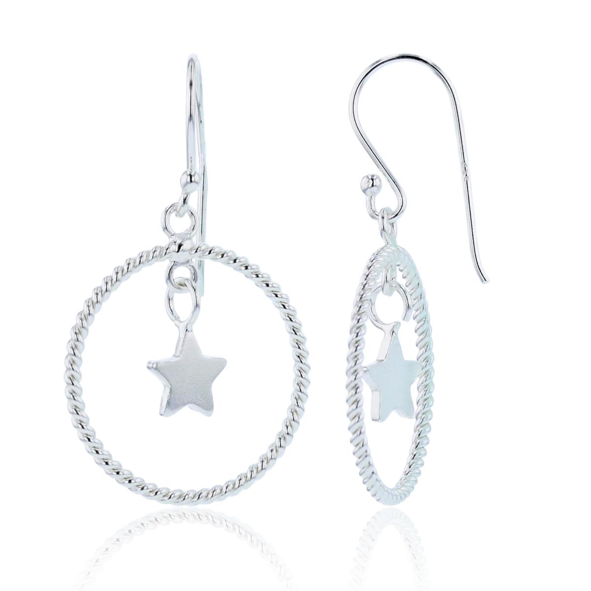 Sterling Silver Plated DC Roped Open Circle with Star Dangling Earrings