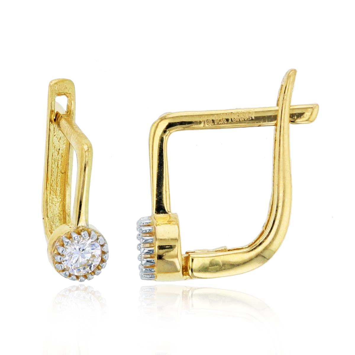 14K Yellow Gold 3mm Round CZ Latcback Huggie Earring