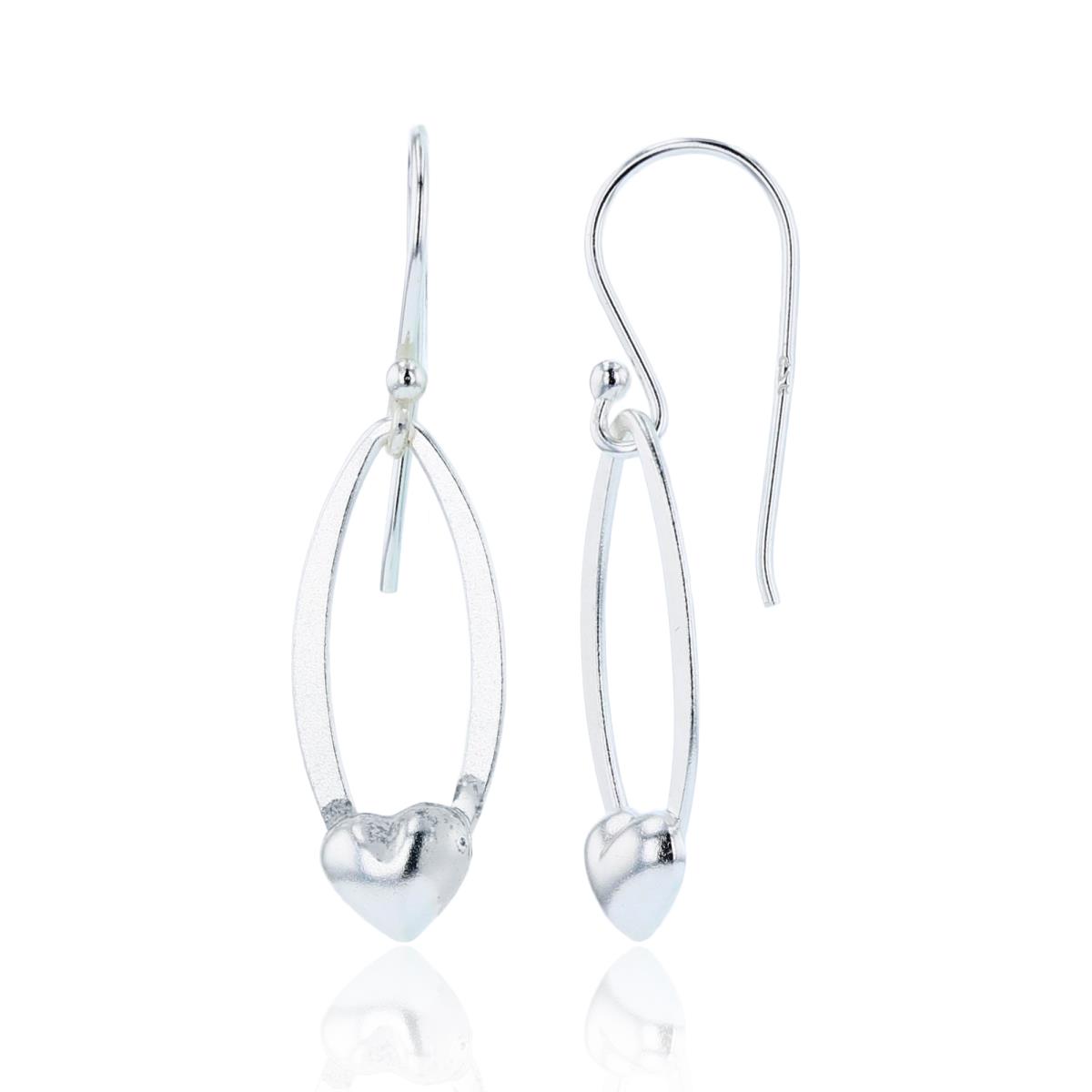 Sterling Silver Plated Open MQ-shape with Puffy Heart Dangling Earrings