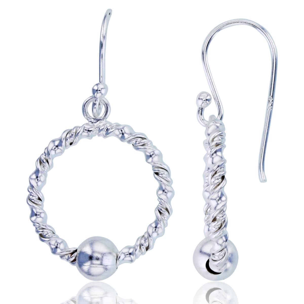Sterling Silver Plated DC Twisted Open Circle with high Polished Ball Dangling Earrings