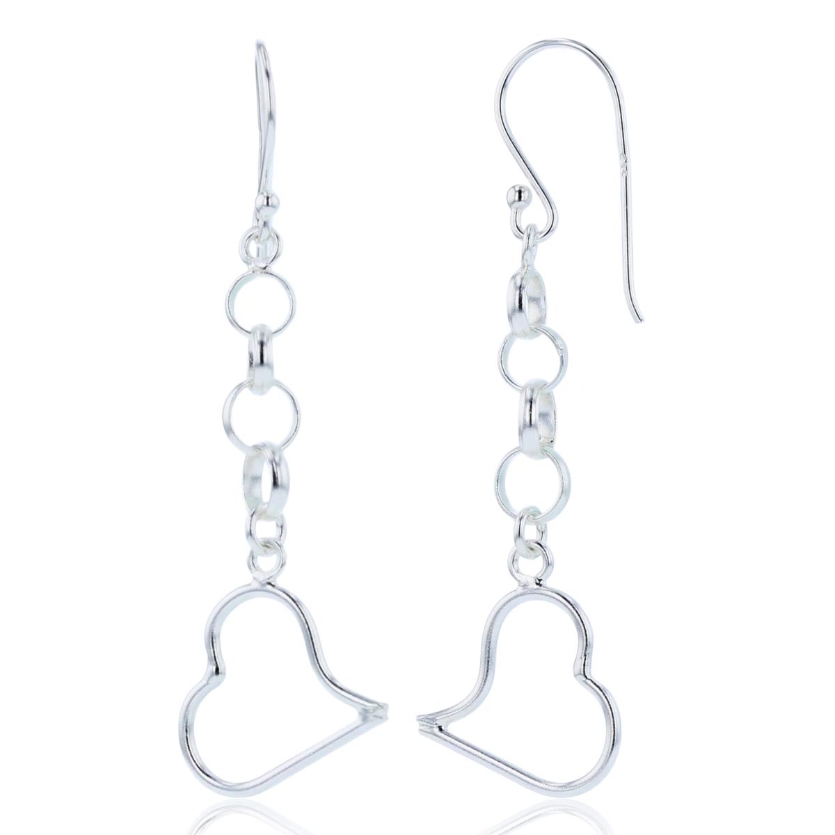 Sterling Silver Plated Circle Links with Open Heart Dangling Earrings