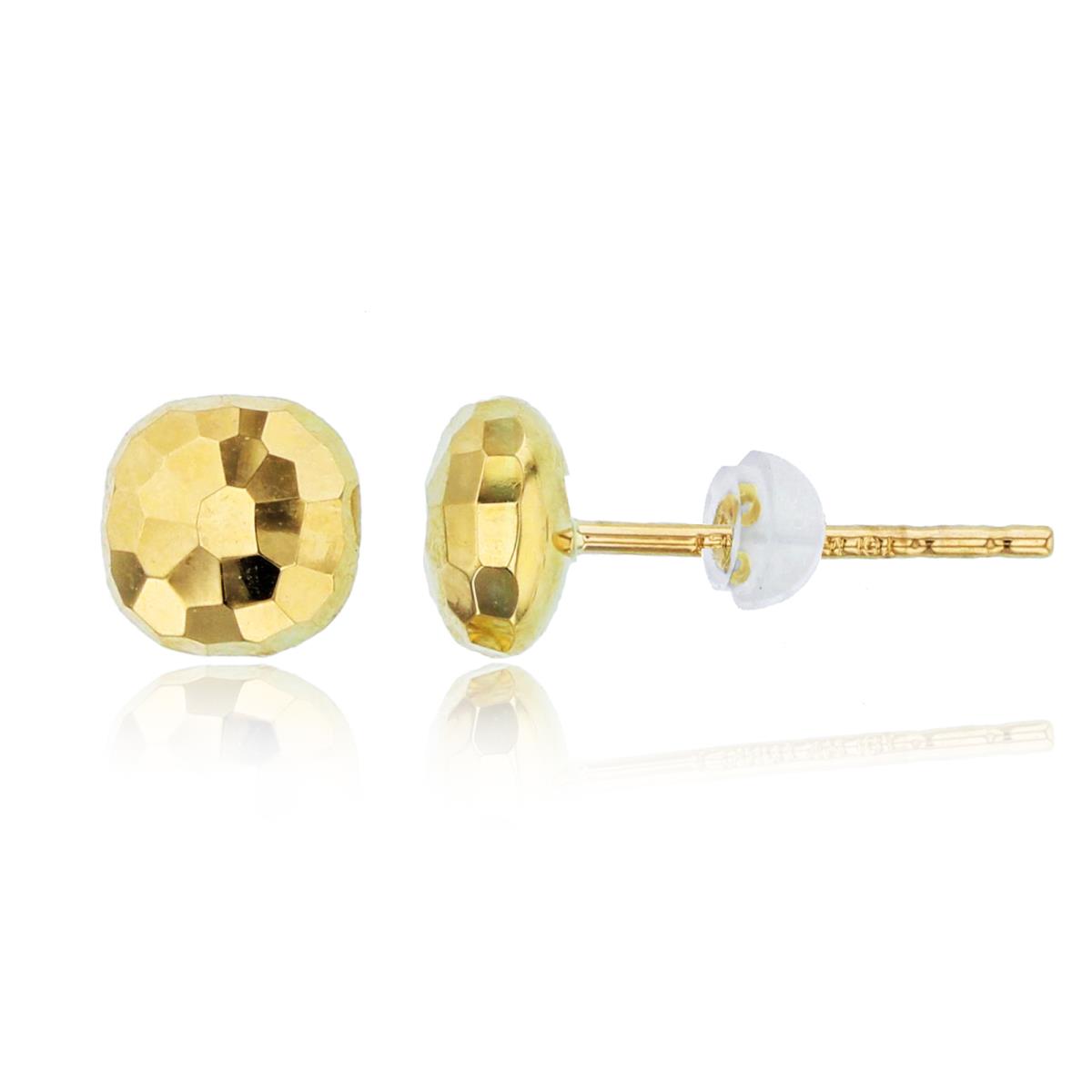 14K Yellow Gold 6x6mm Disco DC Cushion Stud Earring with Silicone Back