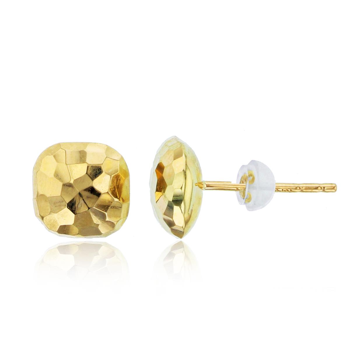14K Yellow Gold 8x8mm Disco DC Cushion Stud Earring with Silicone Back