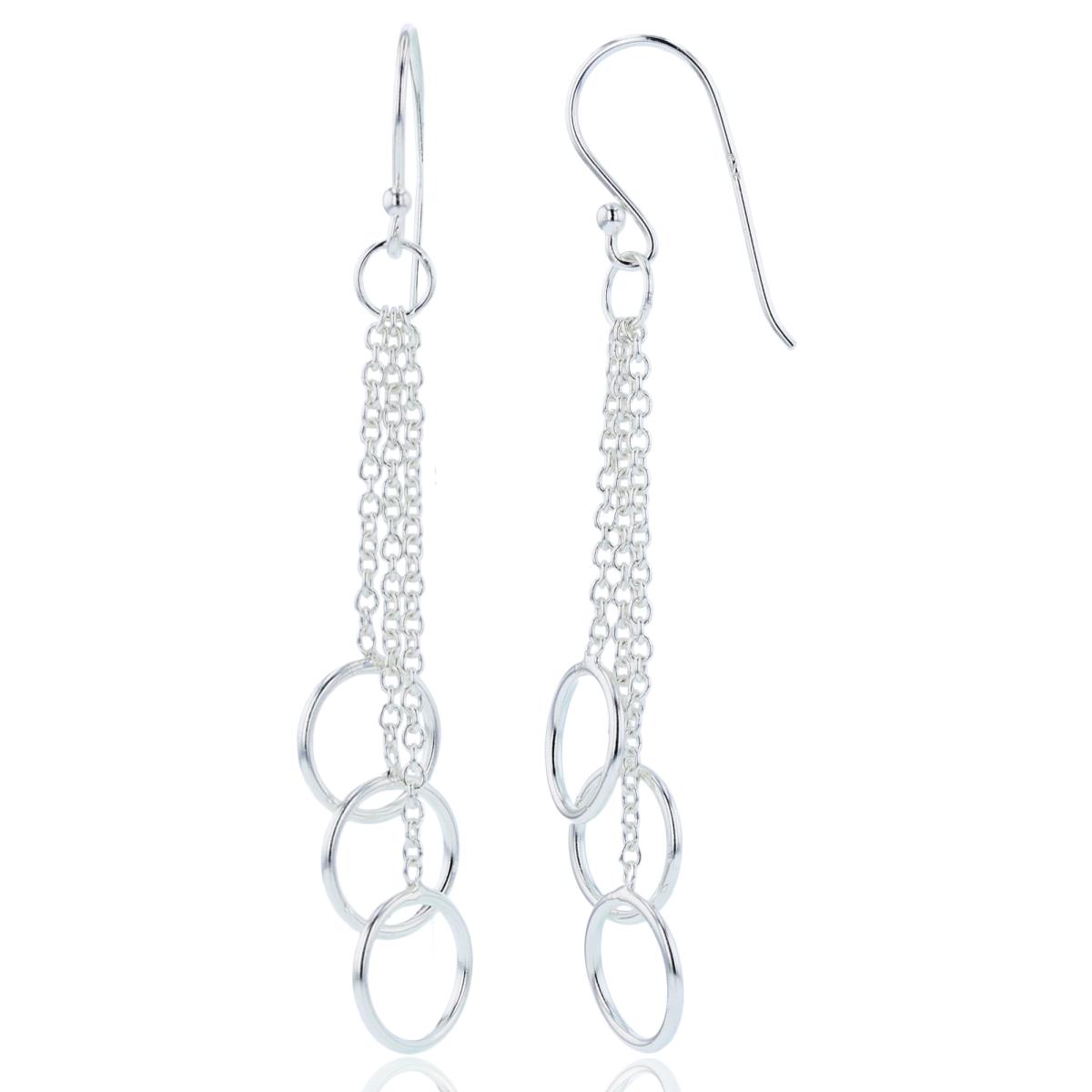 Sterling Silver Plated Open Circles on Chain Dangling Earrings
