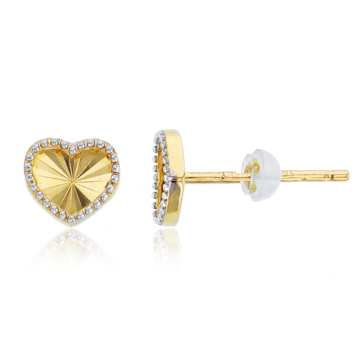 14K Two-Tone Gold 6x6mm DC Heart Stud Earring with Silicone Back