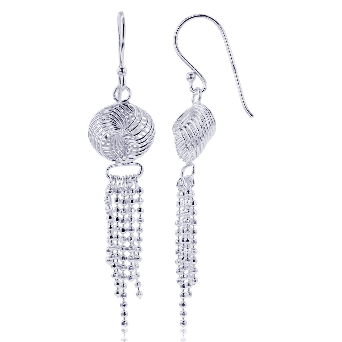 Sterling Silver Plated Swirl Knot with Tessel Dangling Earrings