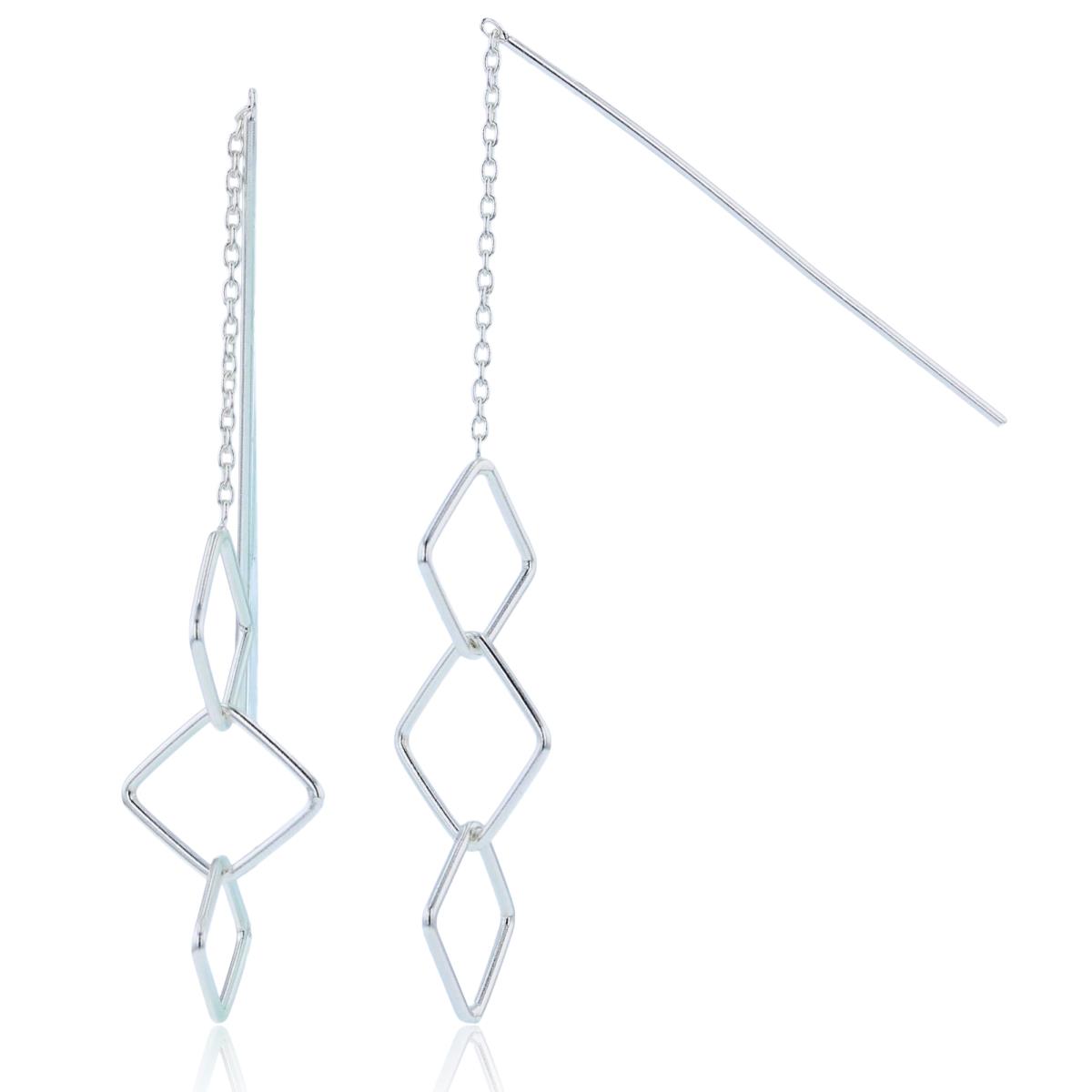 Sterling Silver Plated Open Rhombs on Chain/Threader Dangling Earrings