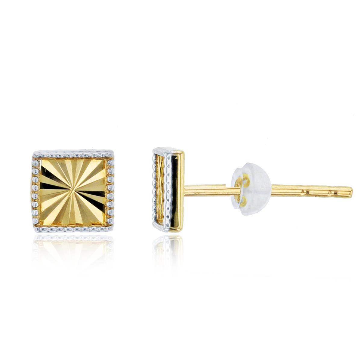 10K Two-Tone Gold 5x5mm DC Square Stud Earring with Silicone Back