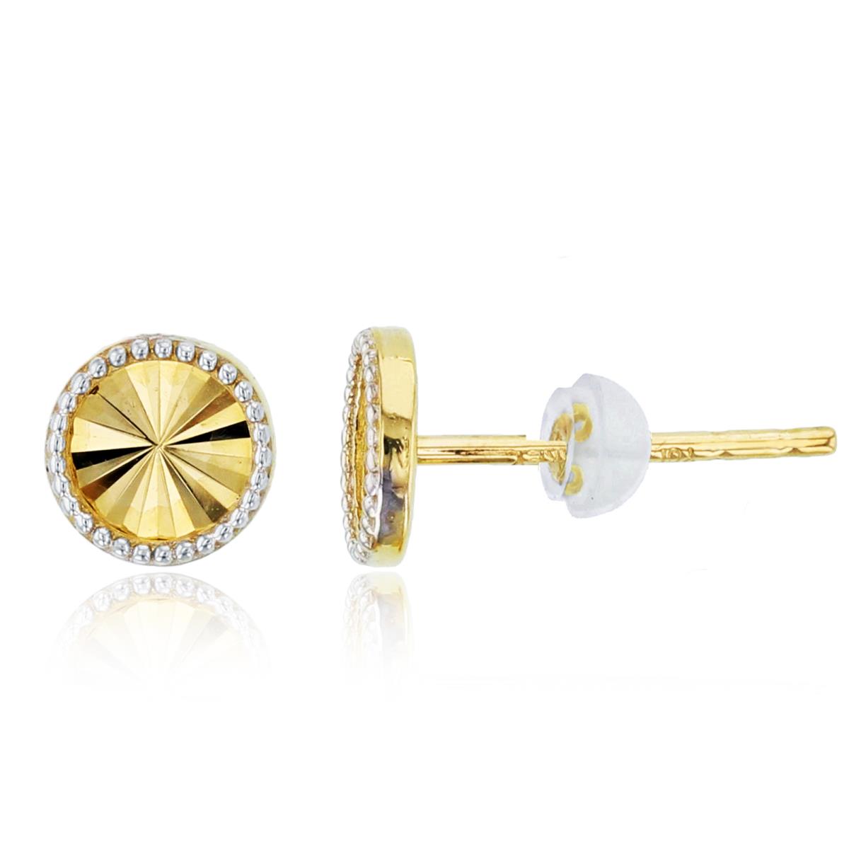 14K Two-Tone Gold 6x6mm DC Round Stud Earring with Silicone Back