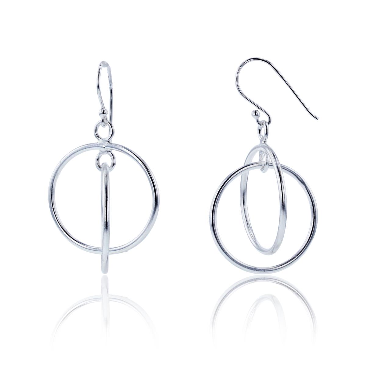 Sterling Silver Plated Double Open Tubing Circles Dangling Earrings
