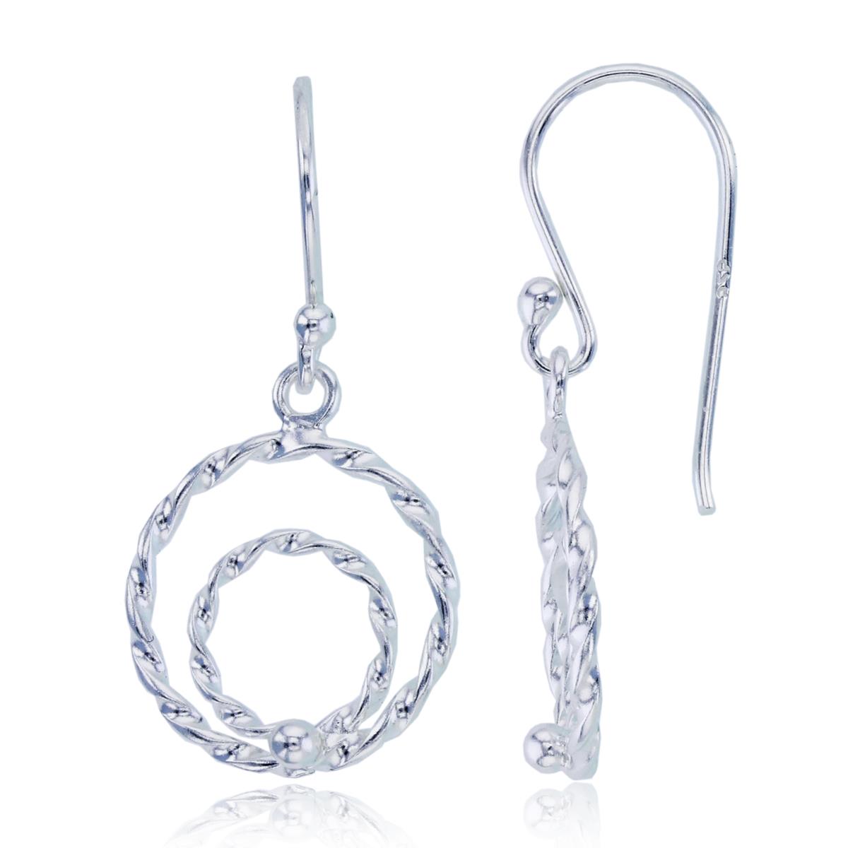 Sterling Silver Plated Double DC Open Circles Dangling Earrings
