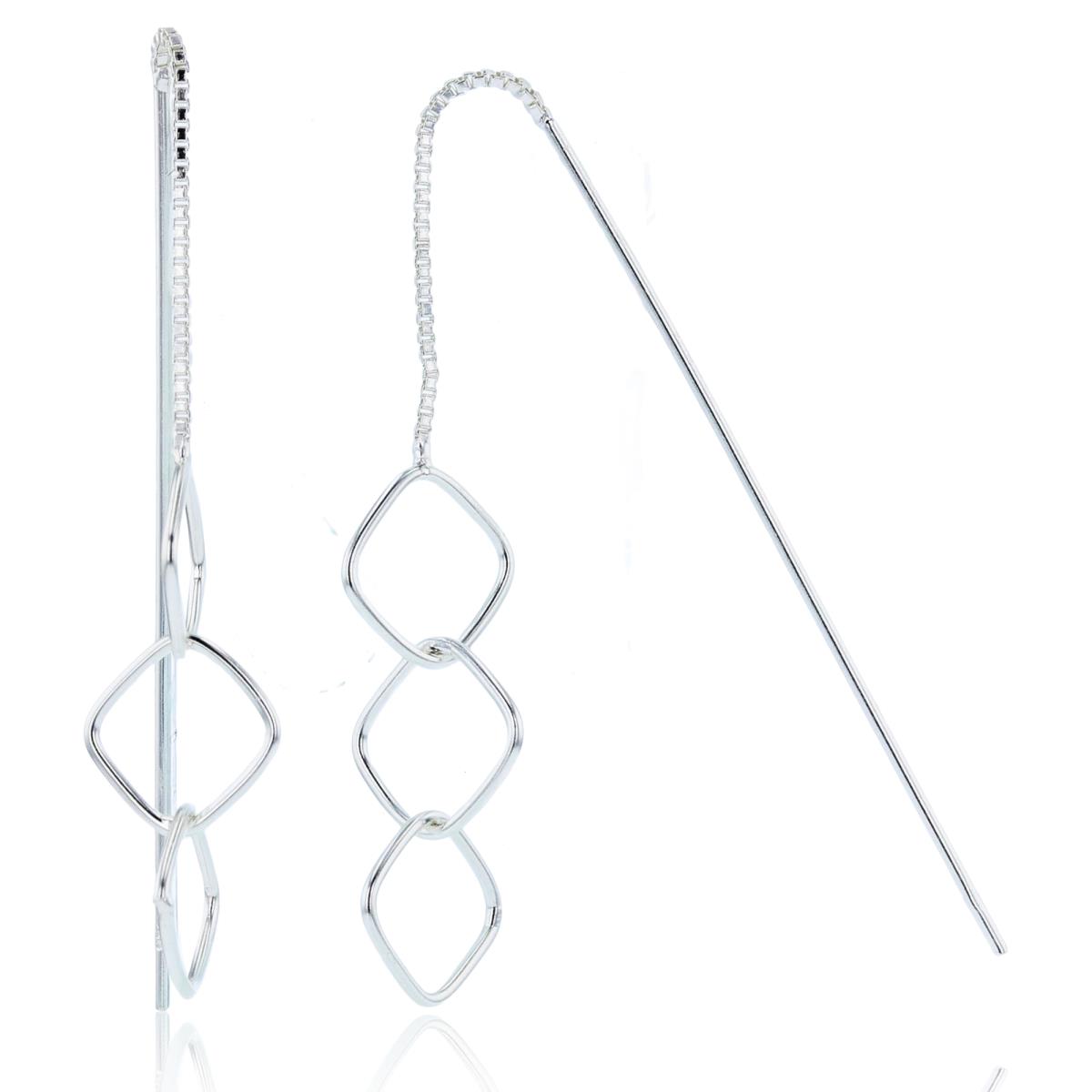 Sterling Silver Plated Open Cushion Links on Chain/Threader Dangling Earrings