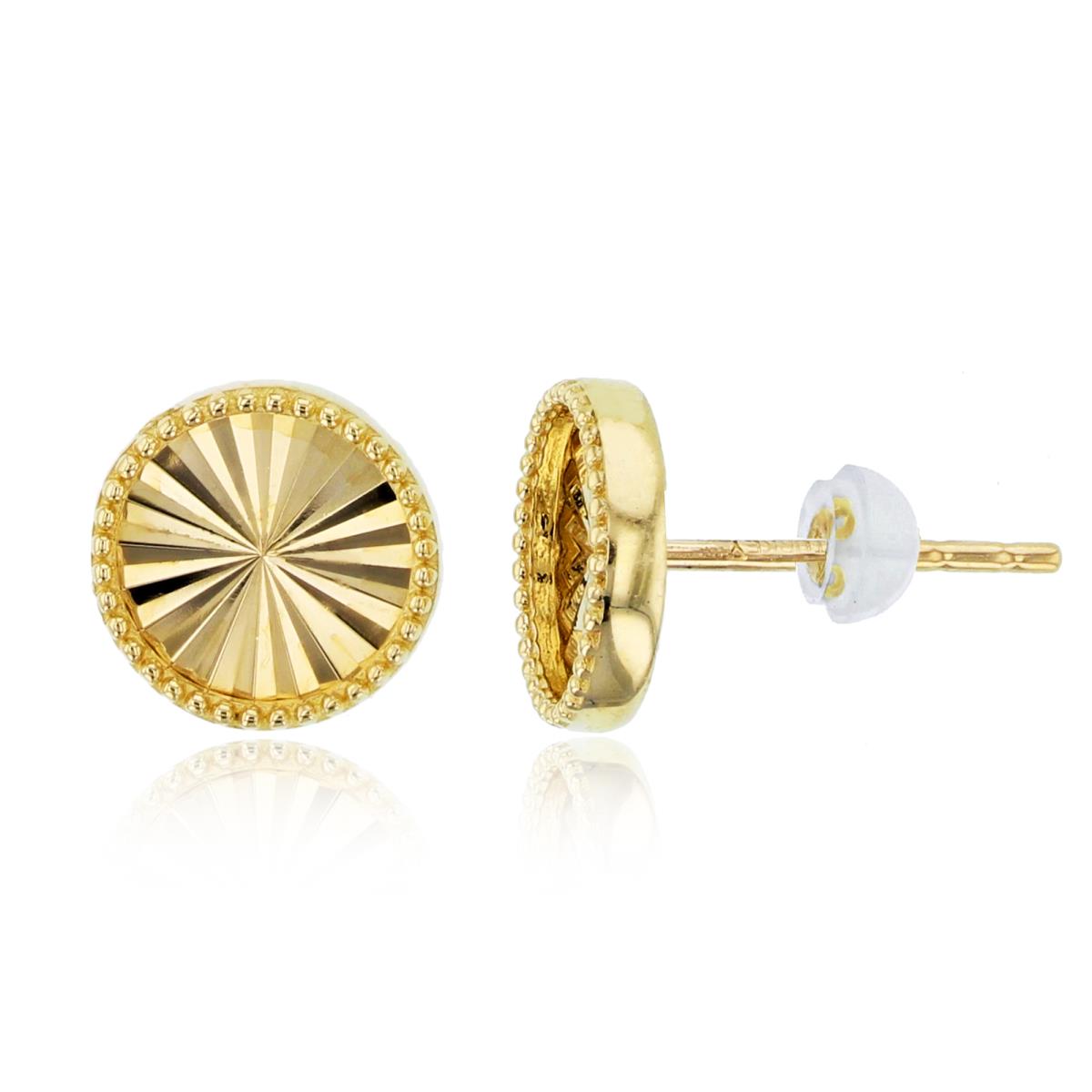 14K Yellow Gold Diamond Cut Circle Stud Earring with Silicone Back