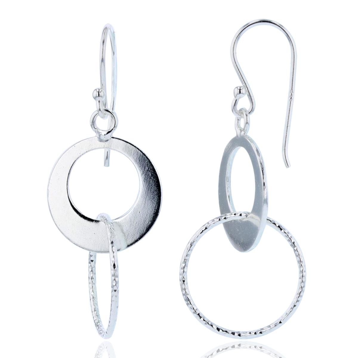 Sterling Silver Plated DC & High Polish Circles Dangling Earrings