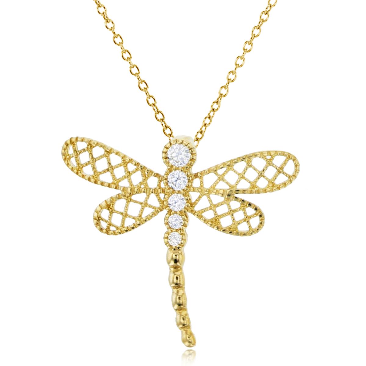 14K Yellow Gold Polished & Milgrain Dragonfly 18" Necklace