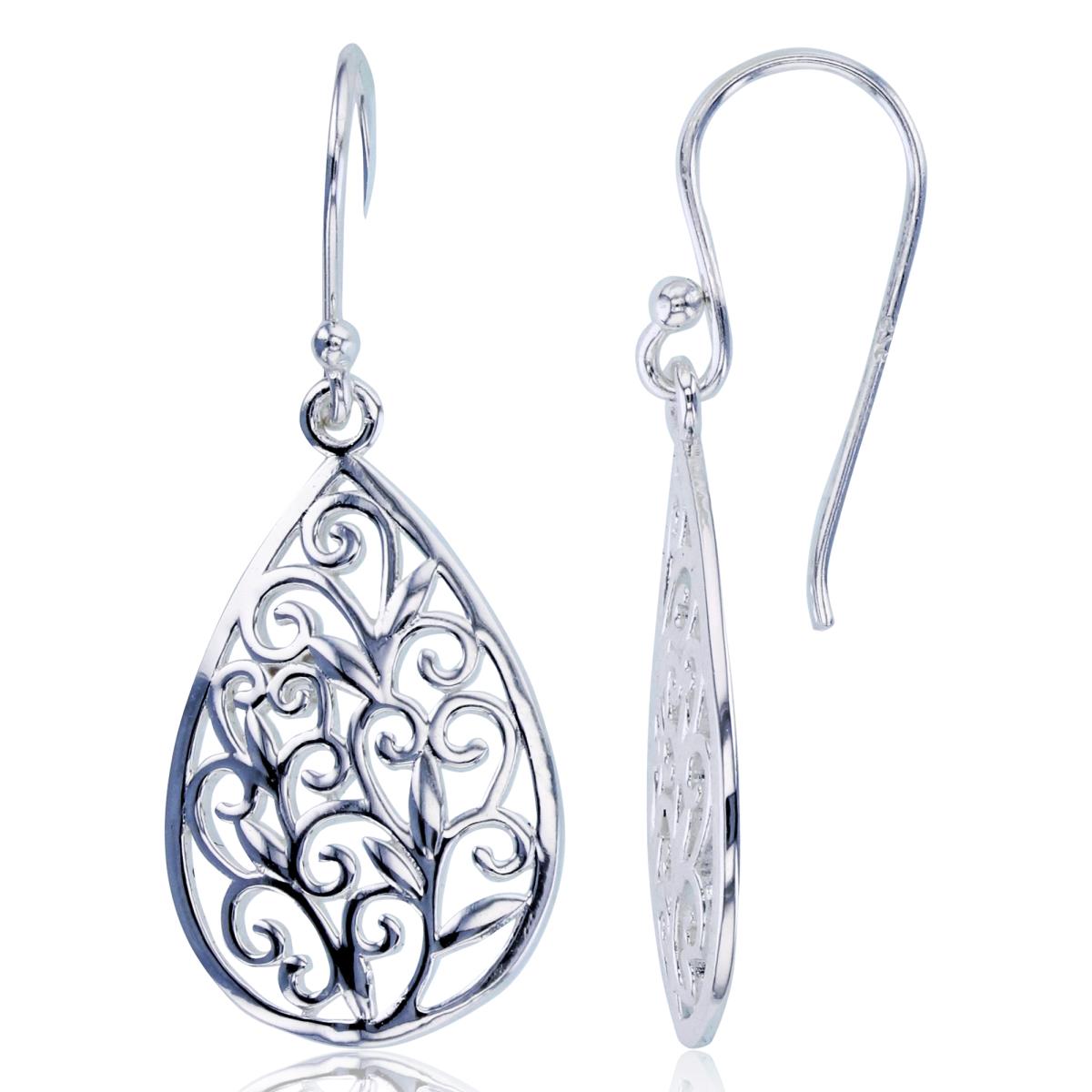 Sterling Silver Plated High Polish Ornament PS-shape Dangling Earrings