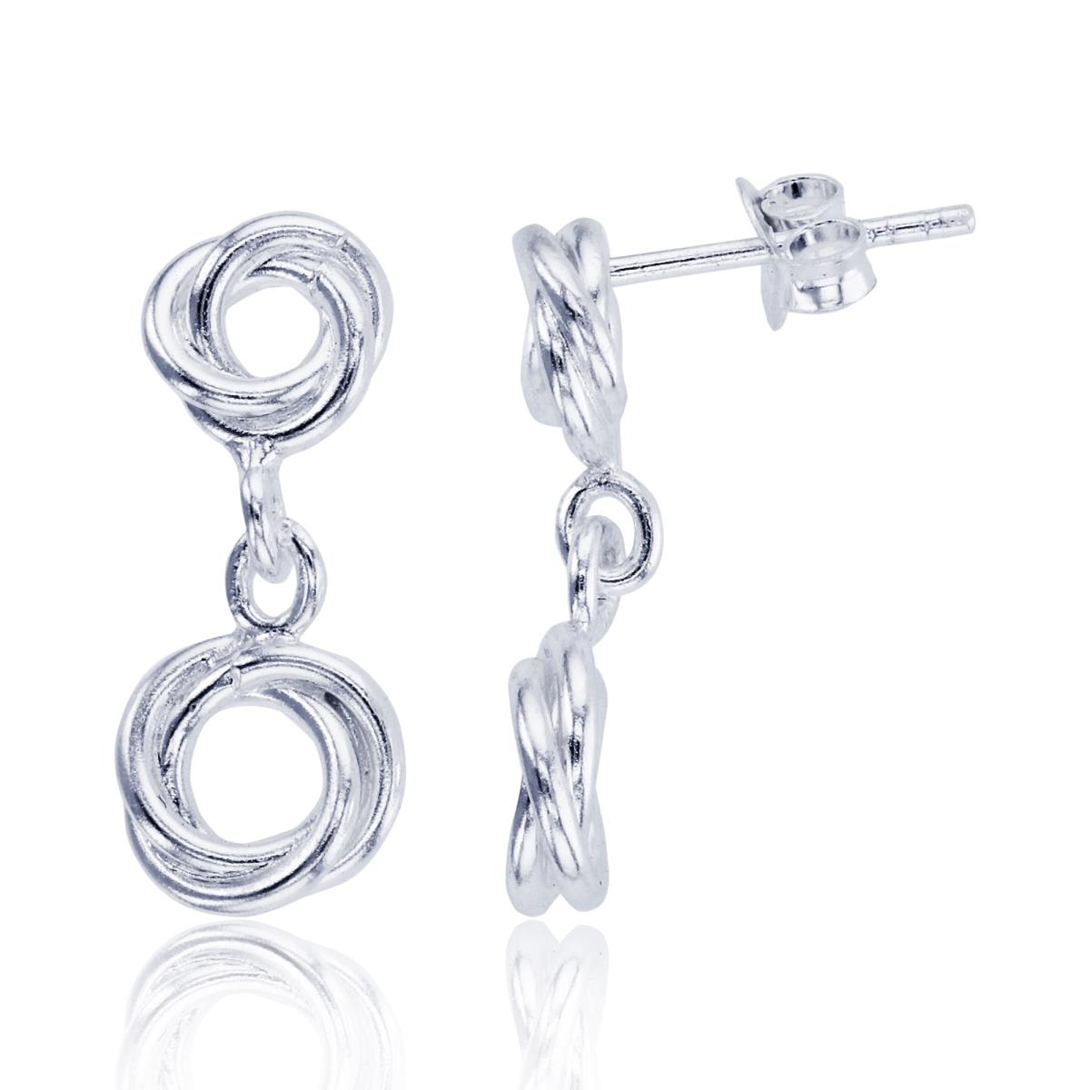 Sterling Silver Plated Top Small/Bottom Big Open Knots Dangling Earrings