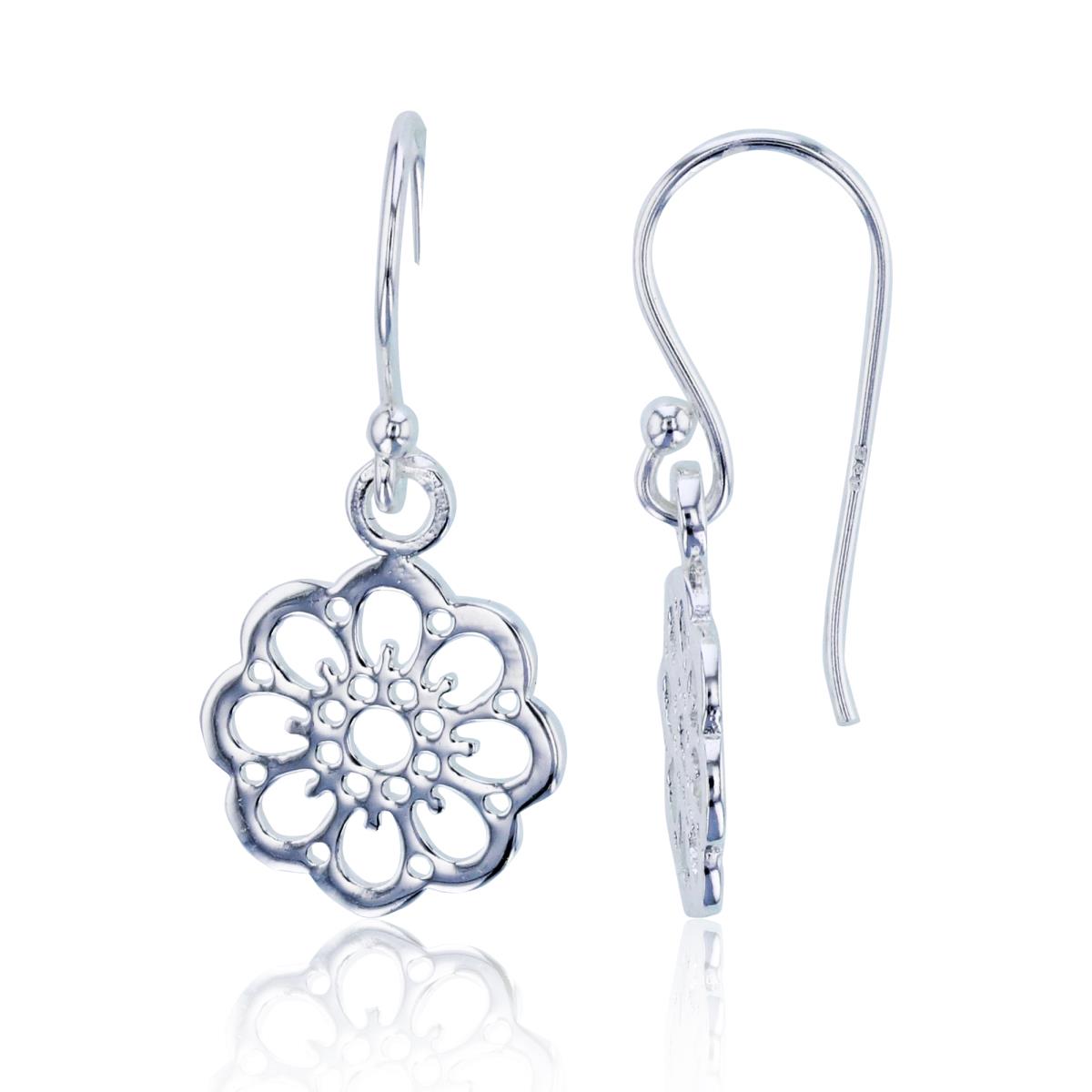Sterling Silver Plated Ornament Flower Dangling Earrings