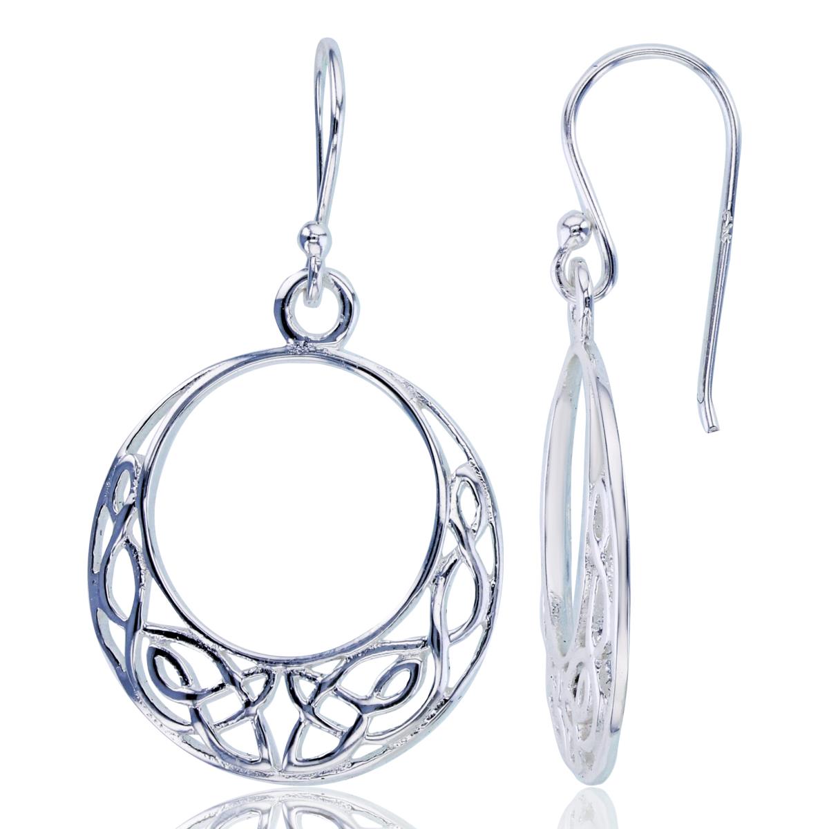 Sterling Silver Plated High Polish Open Wide Ornament Circle Dangling Earrings