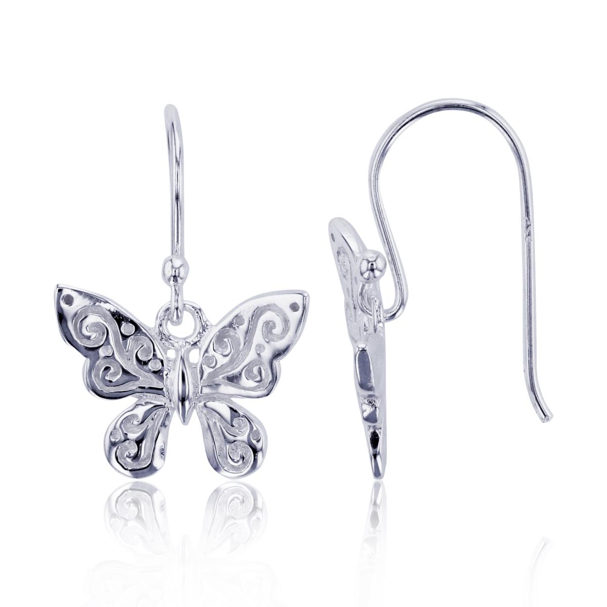 Sterling Silver Plated Polish & Textured Butterfly Dangling Earrings