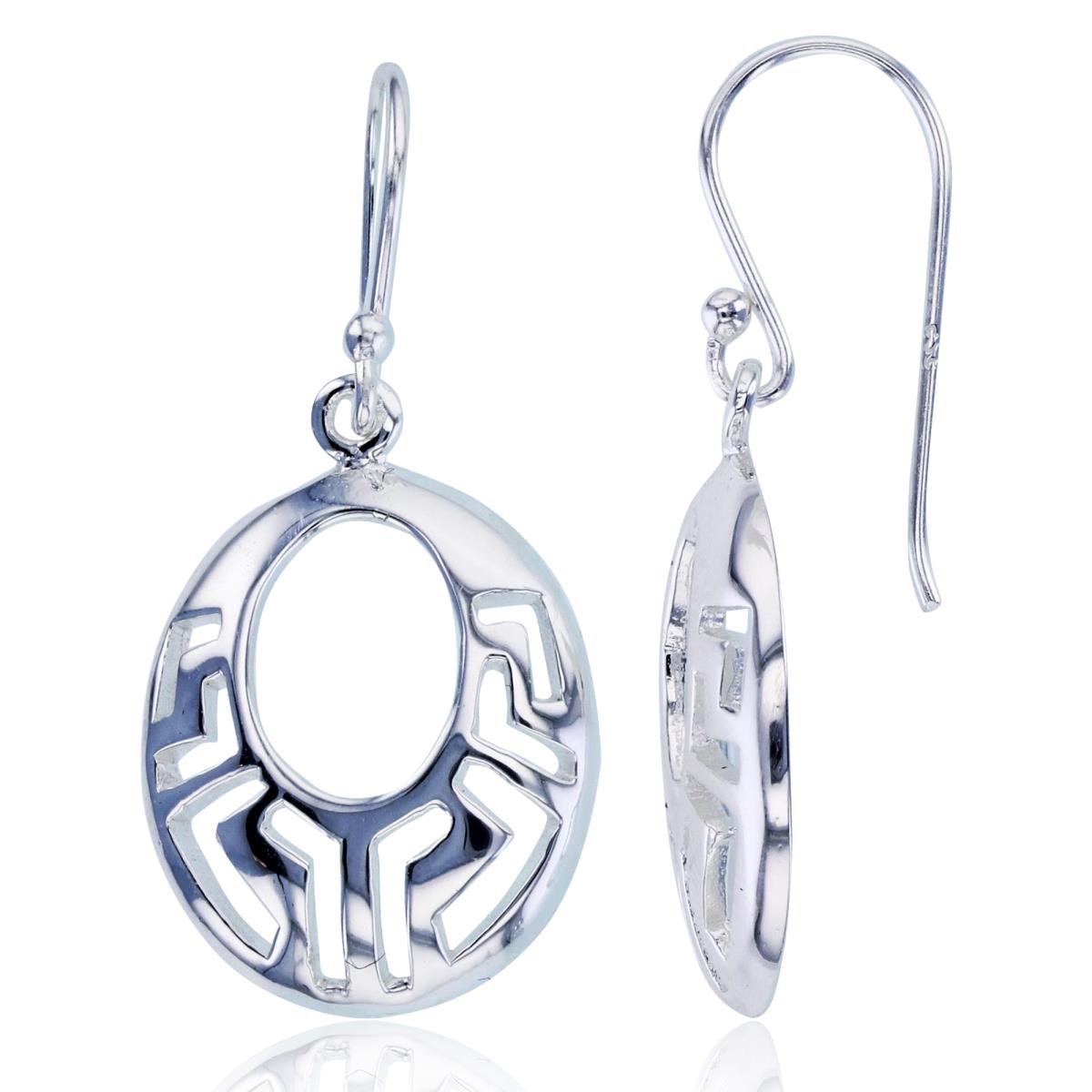 Sterling Silver Plated Double Oval Wide Ornament Dangling Earrings
