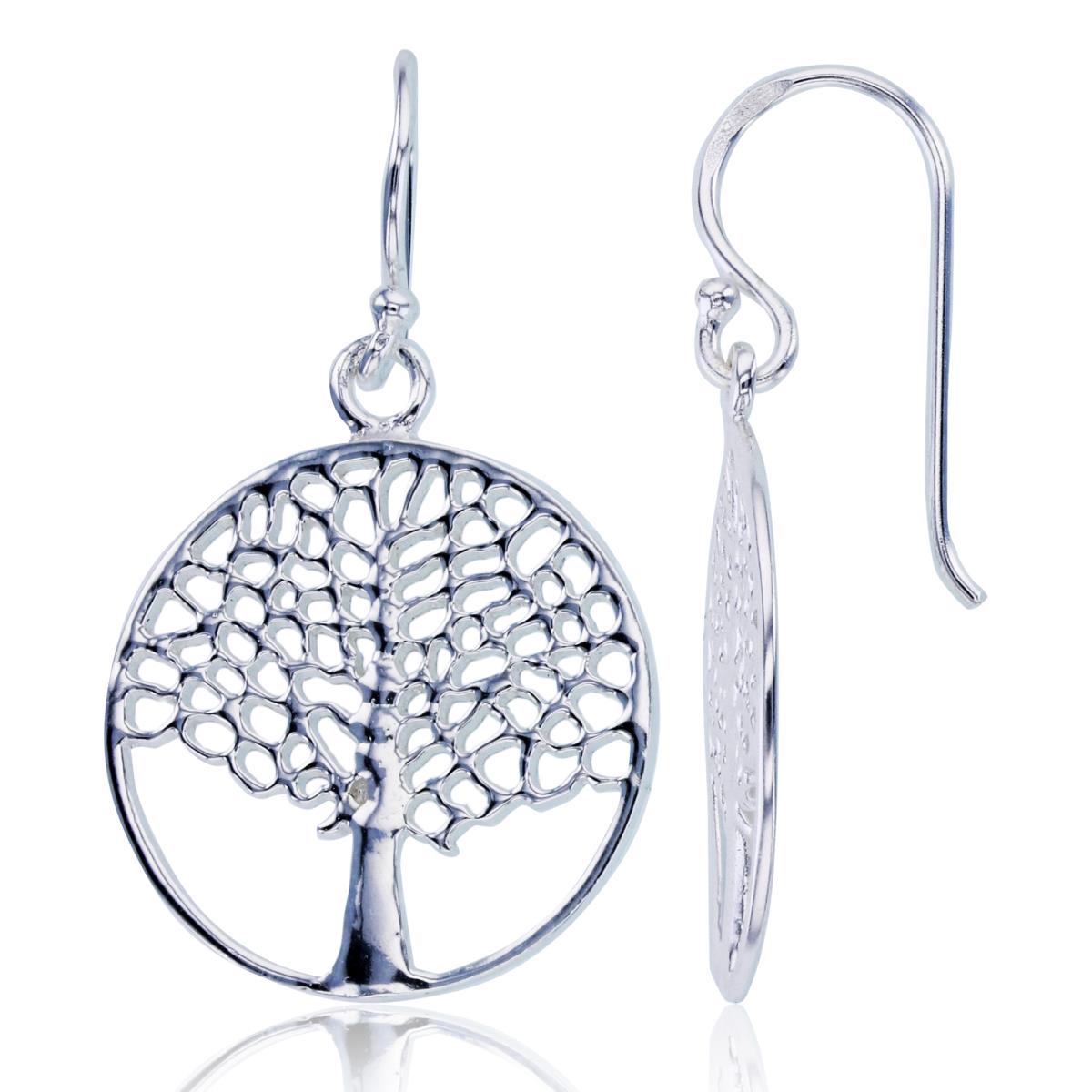 Sterling Silver Plated "Tree of Life" in Circle Dangling Earrings