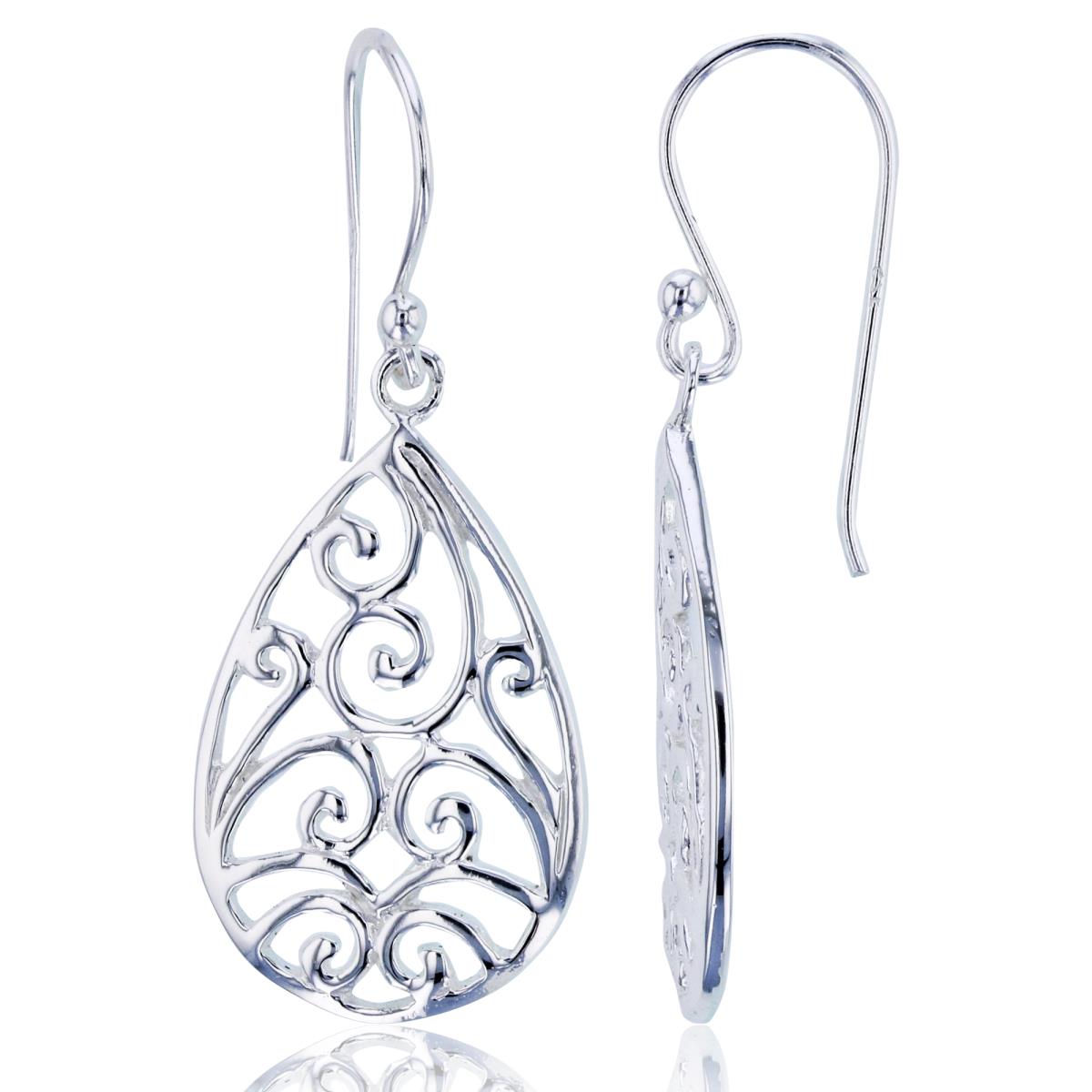 Sterling Silver Plated Flat Ornament PS-shape Dangling Earrings