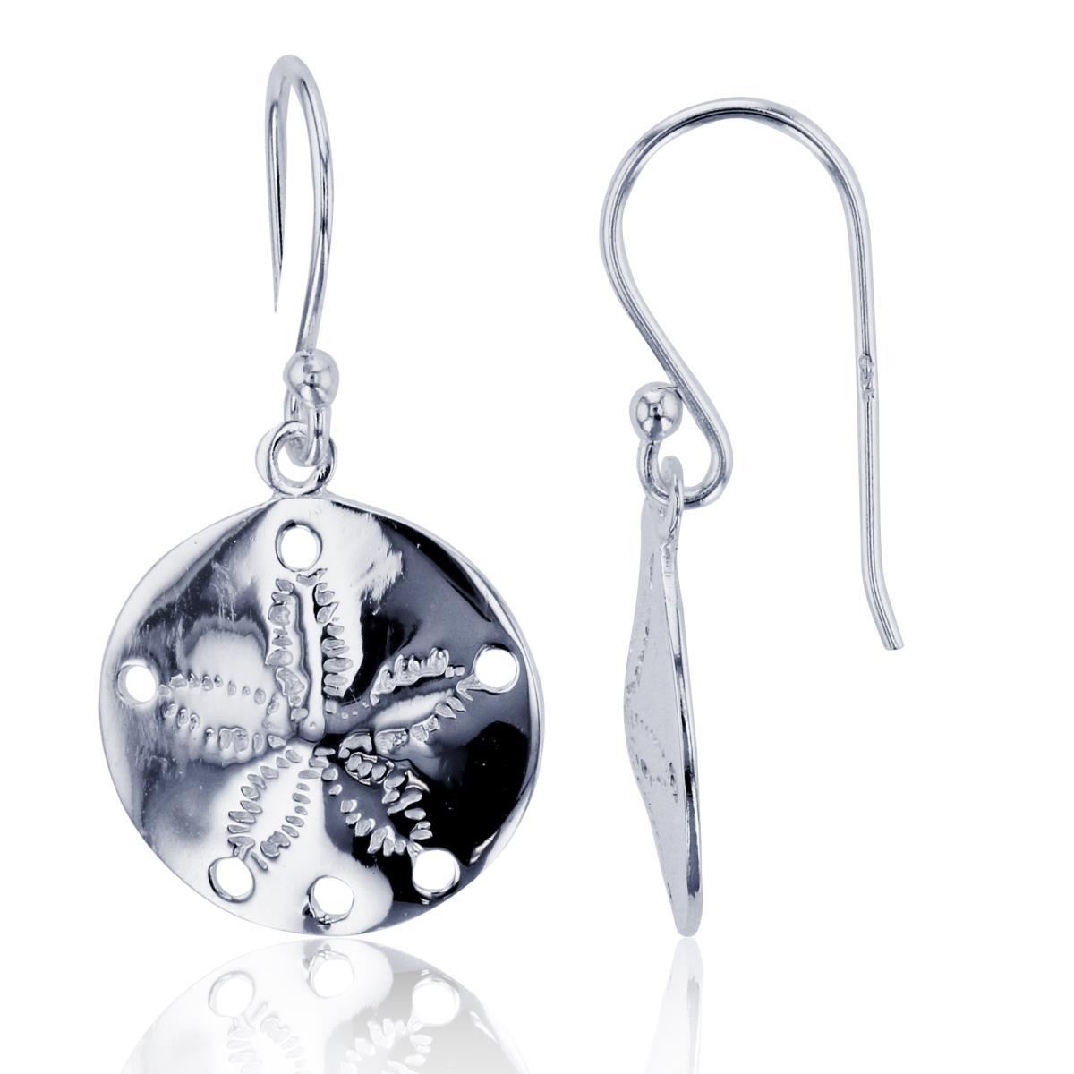 Sterling Silver Plated DC Flower on High Polish Circle Dangling Earrings