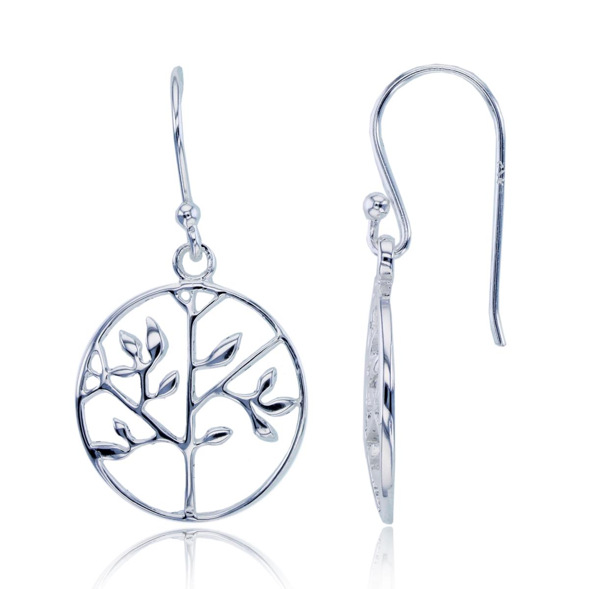 Sterling Silver Plated "Tree of Life" in Circle Dangling Earrings