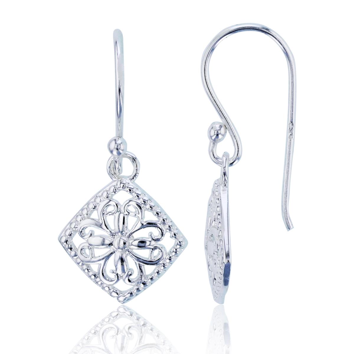 Sterling Silver Plated Ornament Flower Cushion Dangling Earrings