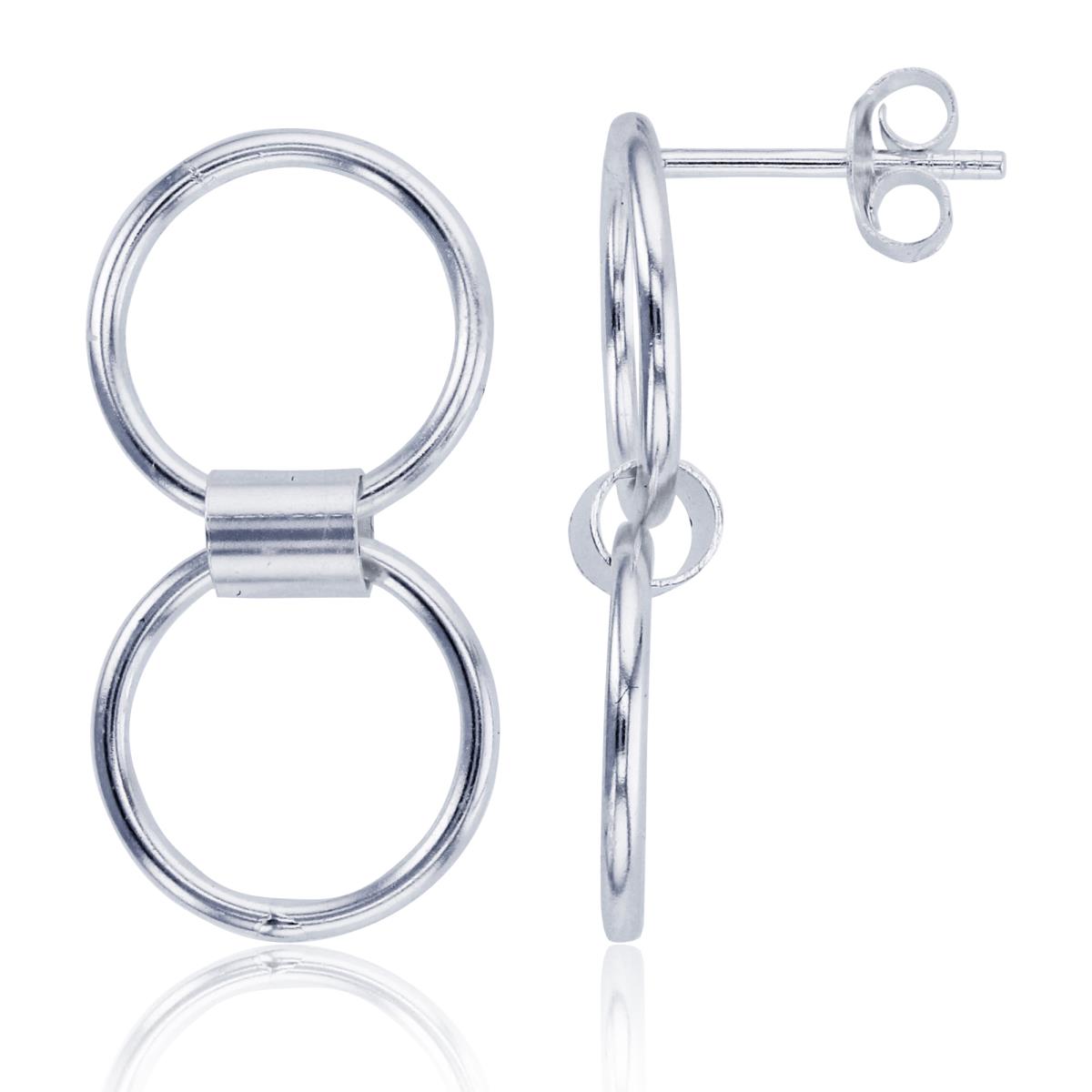 Sterling Silver Plated Linked Open Circles Dangling Earrings
