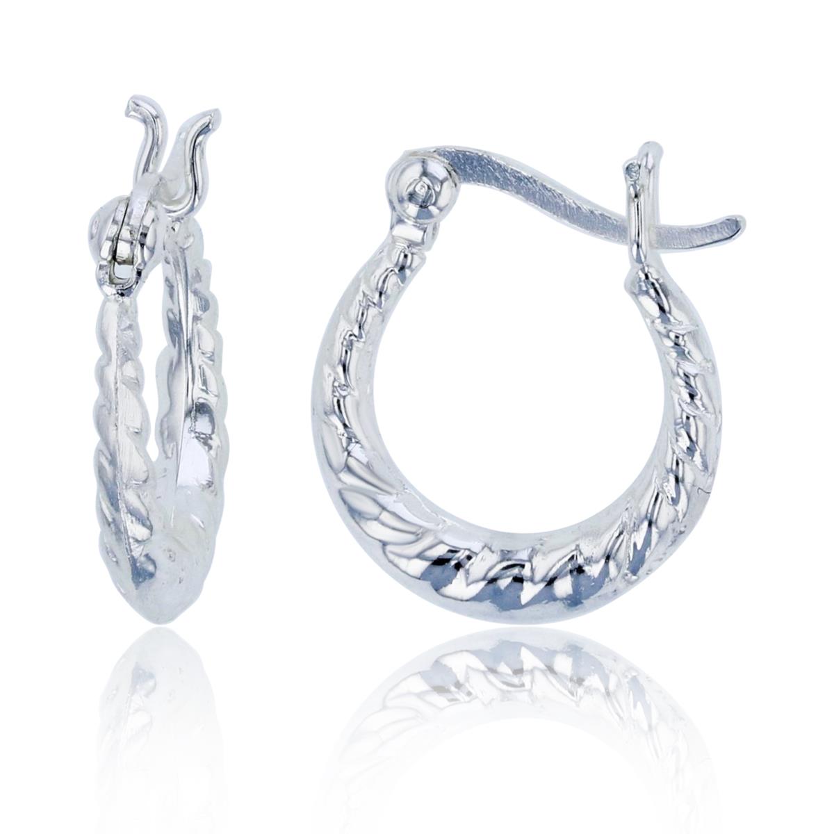 Sterling Silver Plated Rope Textured Tube Huggie Earrings