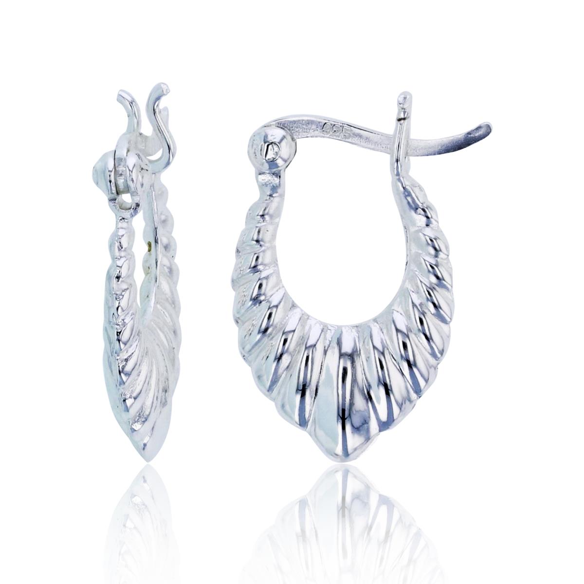 Sterling Silver Plated Double Side Textured Shrimp Huggie Earrings