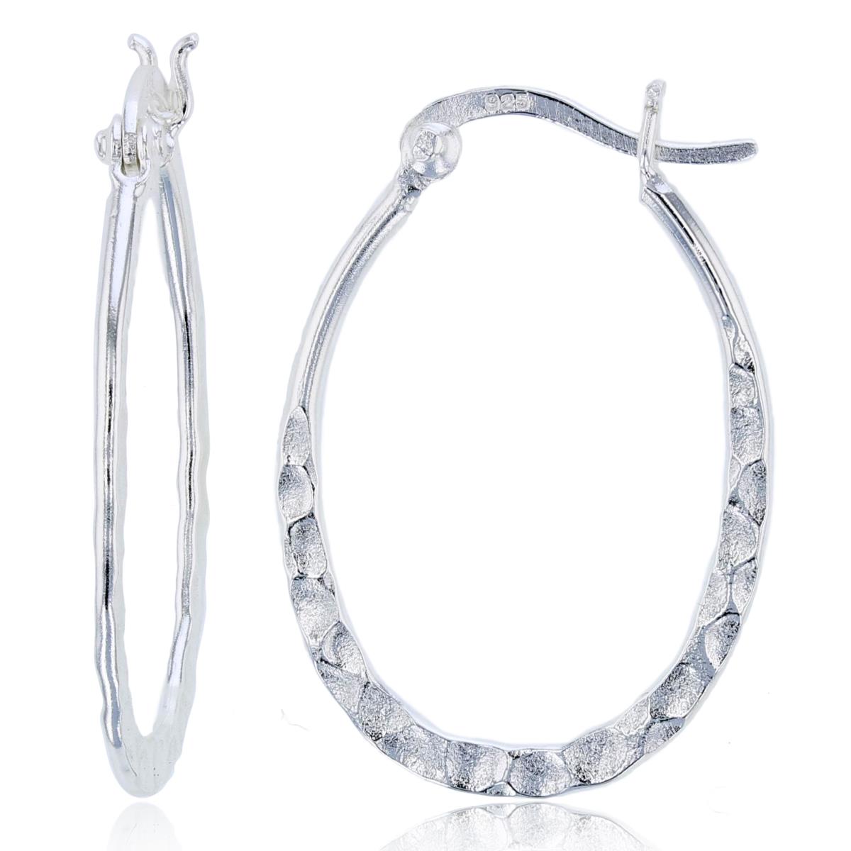 Sterling Silver Plated Hammered Flat 30x2.5mm Oval Hoop Earrings