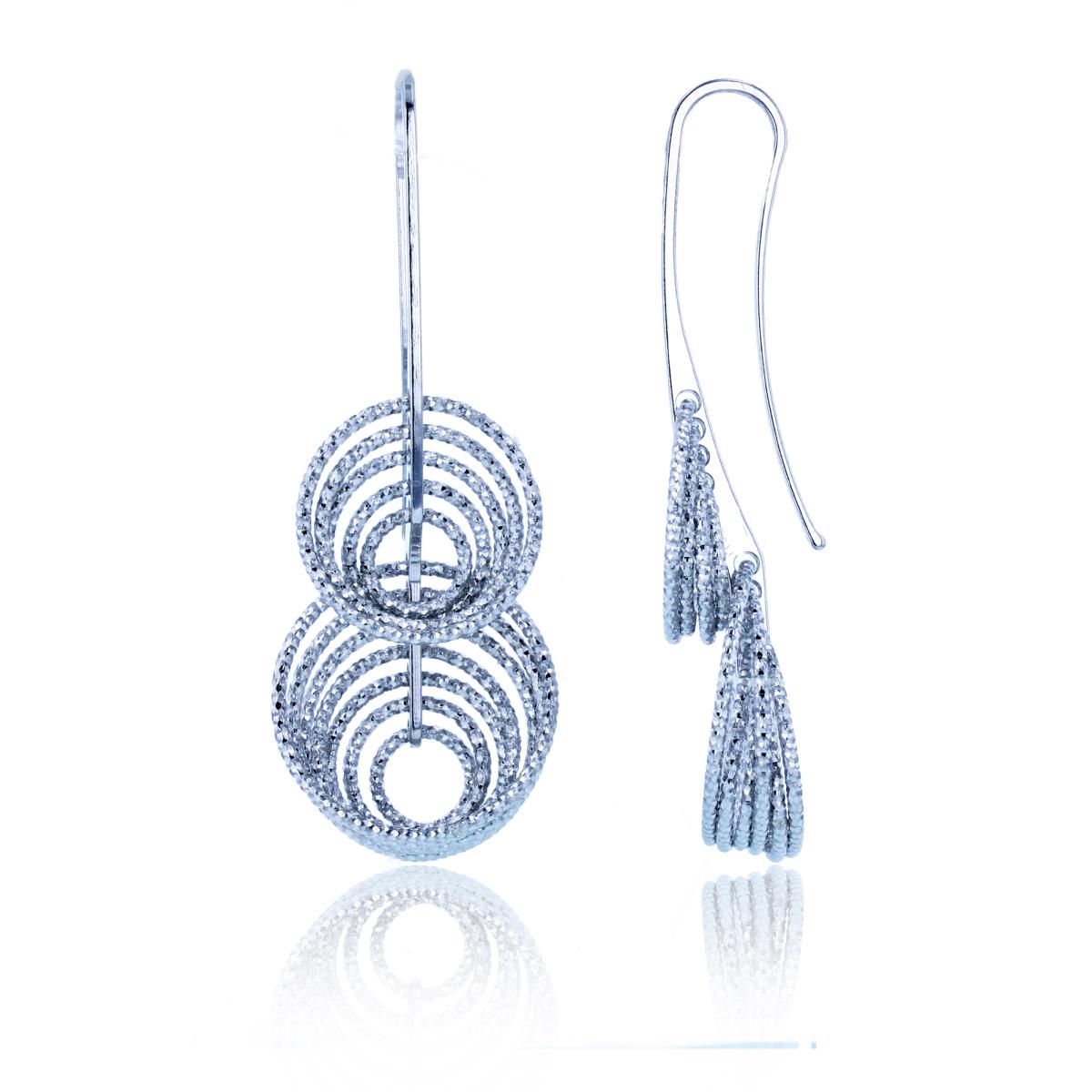 Sterling Silver Rhodium DC Multiple Sliding Circles Dangling Earrings