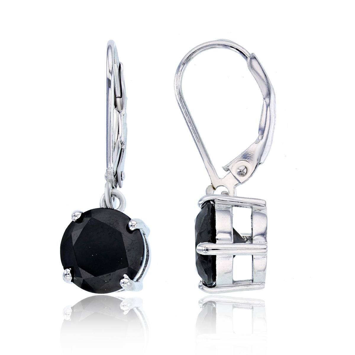 Sterling Silver Rhodium 8mm Round Black Spinel Leverback Earring