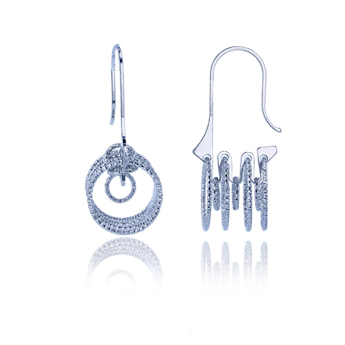 Sterling Silver Rhodium DC Big/Small Multiple Dancing Circles Dangling Earrings on Hook