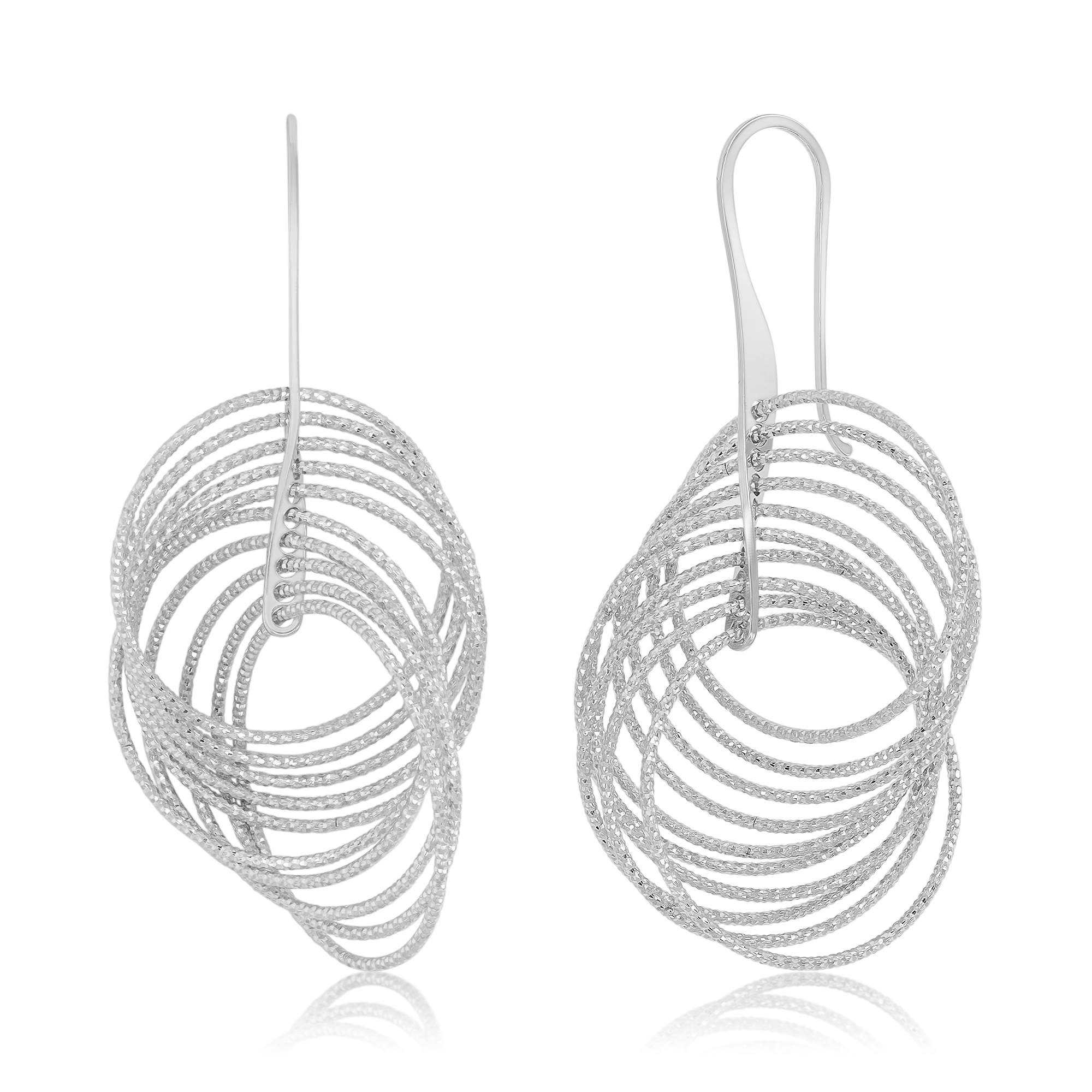 Sterling Silver Rhodium DC Multiple Sliding Circles Dangling Earrings on Hook