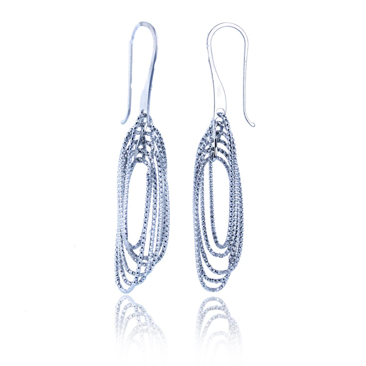 Sterling Silver Rhodium DC Multiple Sliding Ovals Dangling Earrings on Hook