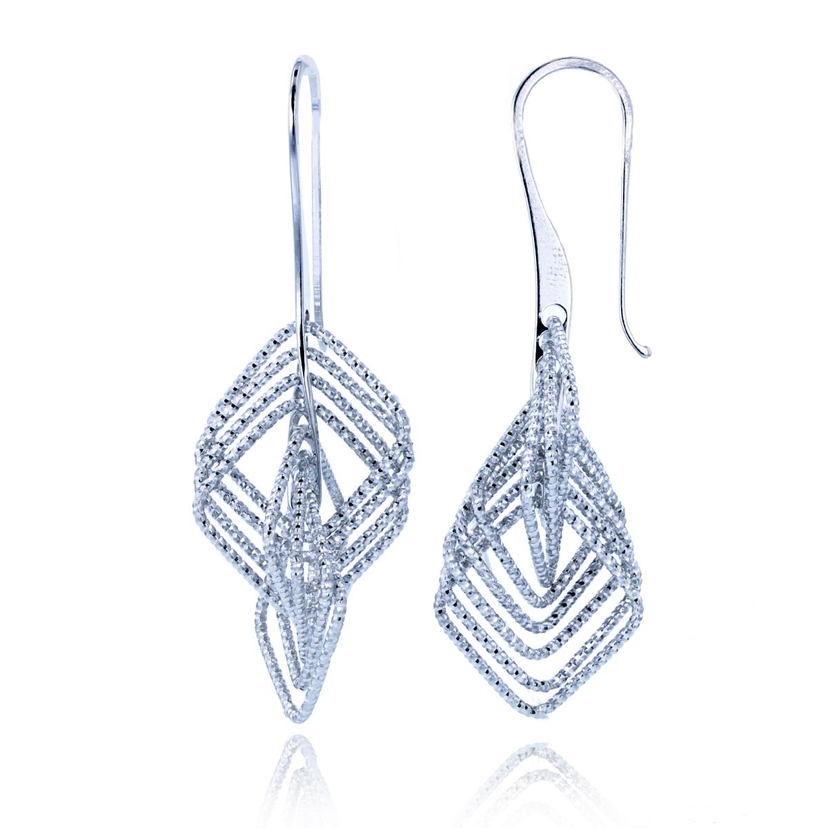 Sterling Silver Rhodium DC Multiple Sliding Cushions Dangling Earrings on Hook