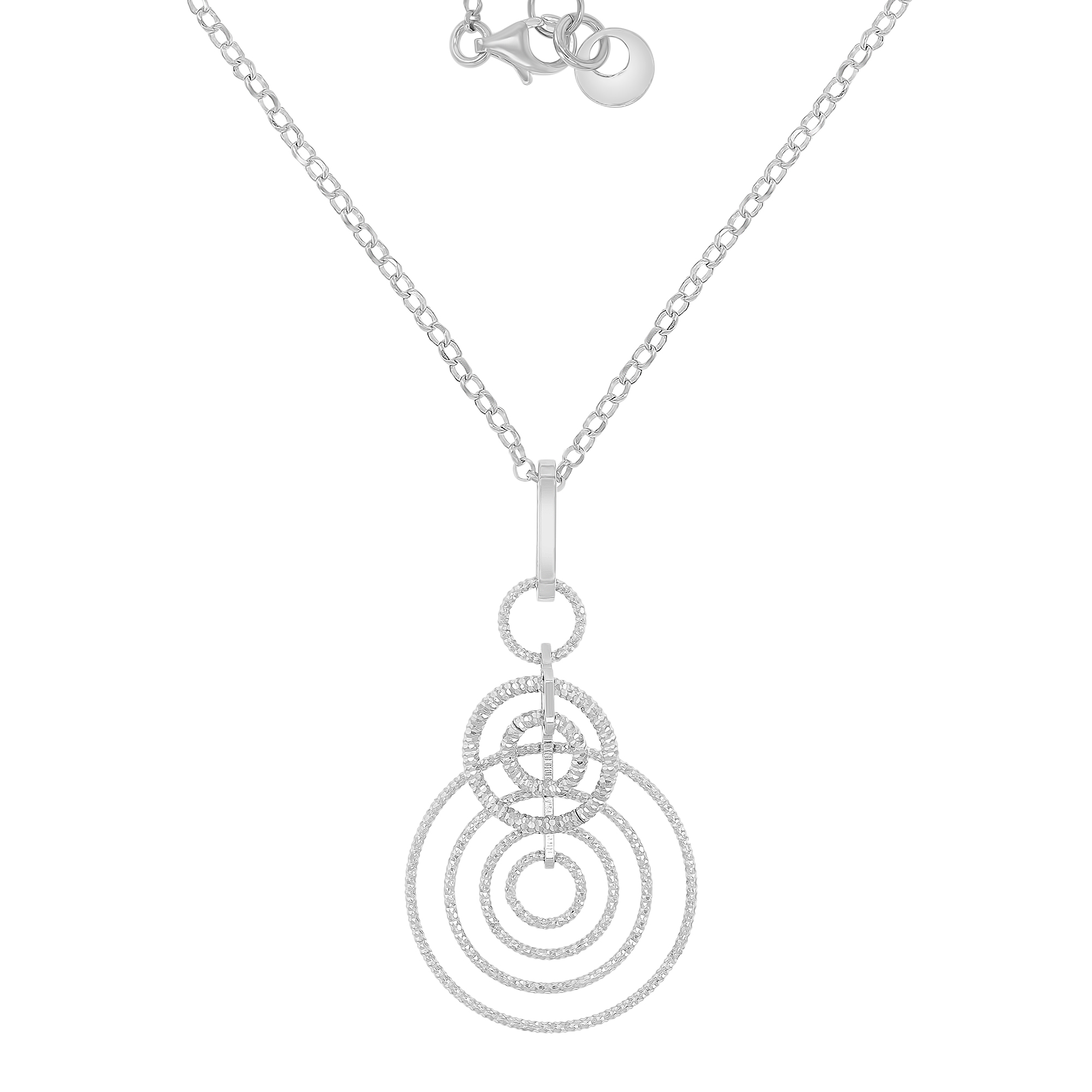 Sterling Silver Rhodium DC Multiple Sliding Dangling Circles 16"+2"Necklace