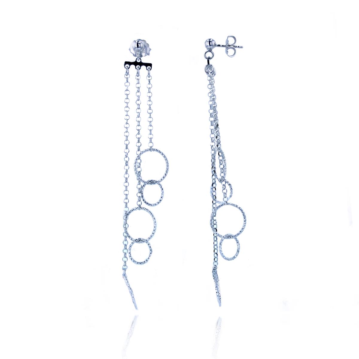 Sterling Silver Rhodium DC Multiple Circles Dangling on Spool Chains Earrings