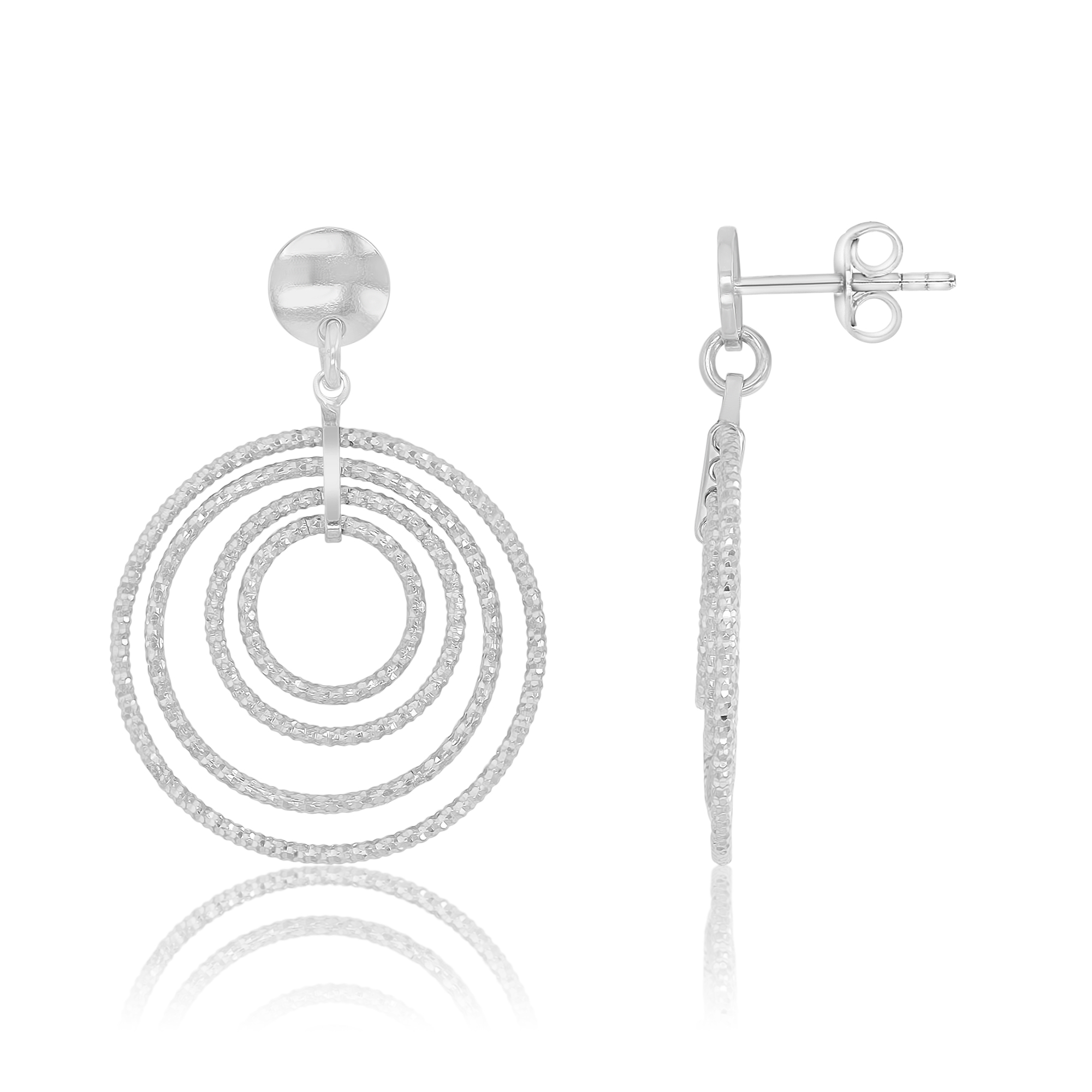 Sterling Silver Rhodium DC Multiple Graduated Sliding Circles Dangling Earrings