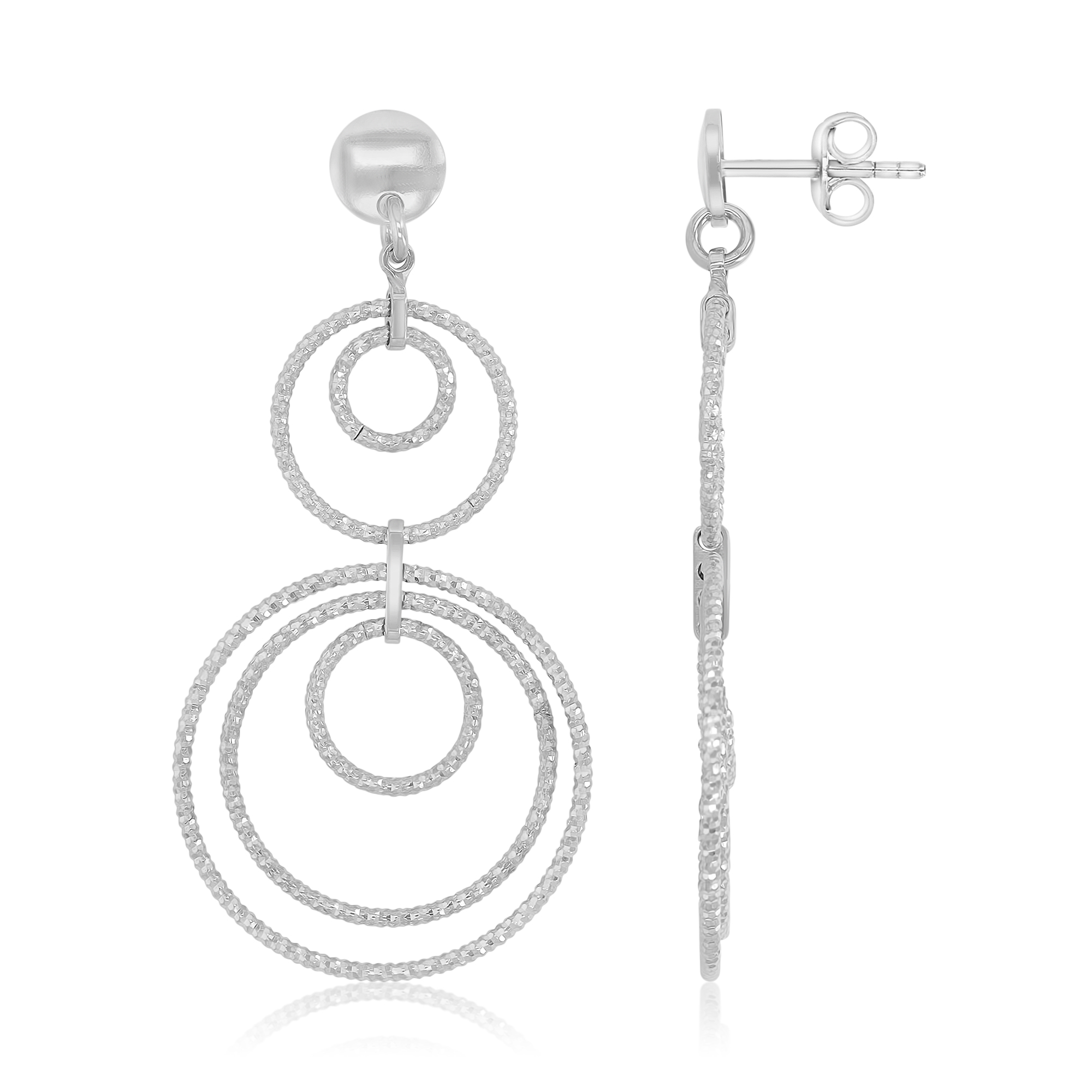Sterling Silver Rhodium DC Multiple Graduated Sliding Circles Dangling Earrings