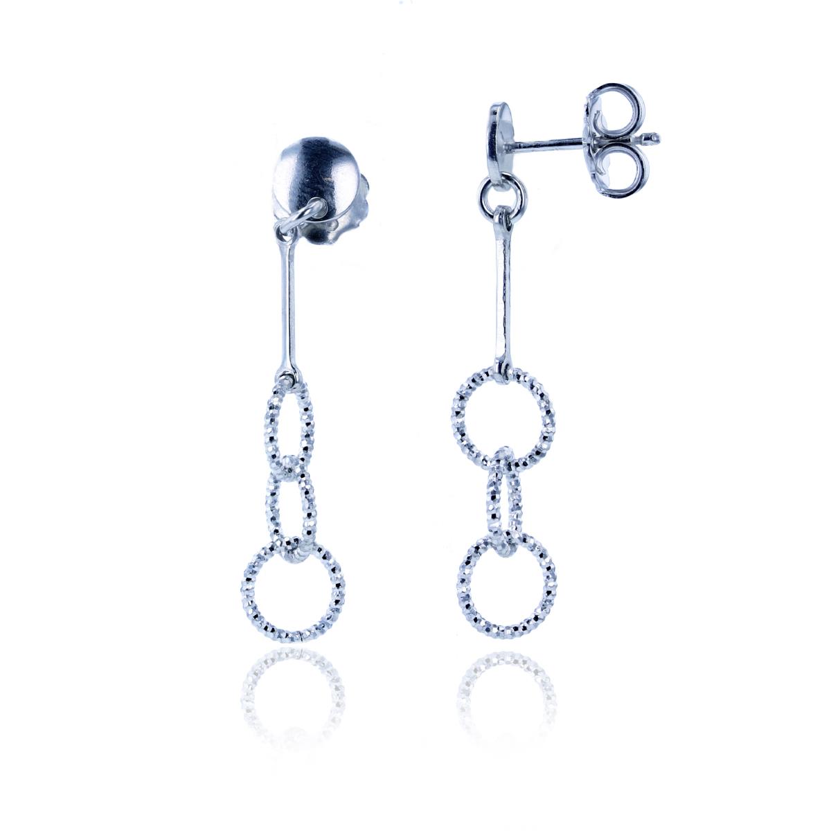 Sterling Silver Rhodium DC Circles Linked on Stick Dangling Earrings