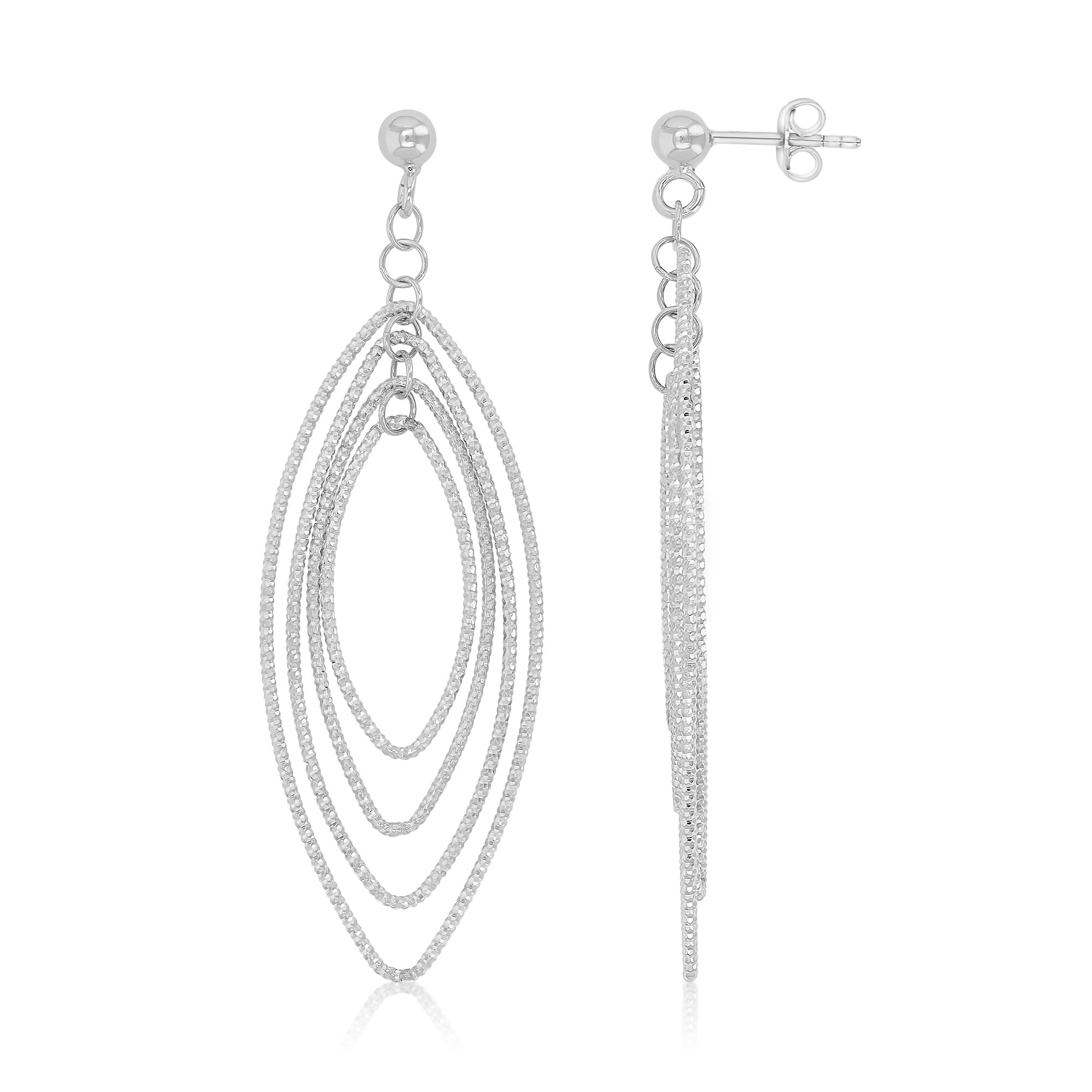 Sterling Silver Rhodium DC Multiple Graduated MQ-Links Dangling Earrings