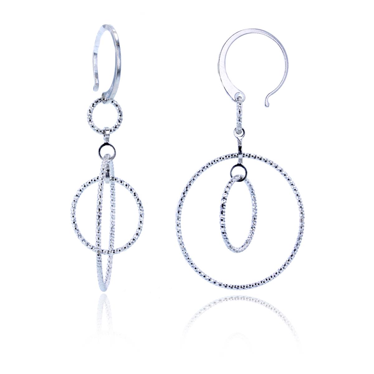 Sterling Silver Rhodium DC Big/Small Circles Dangling Earrings on Hook