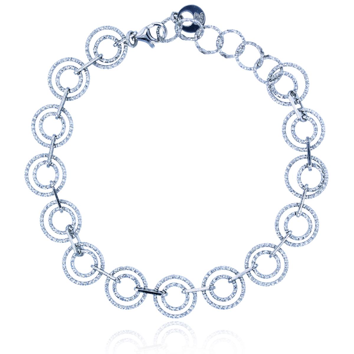 Sterling Silver Rhodium DC Linked Big/Small Circles 7"+1.5"ext Bracelet