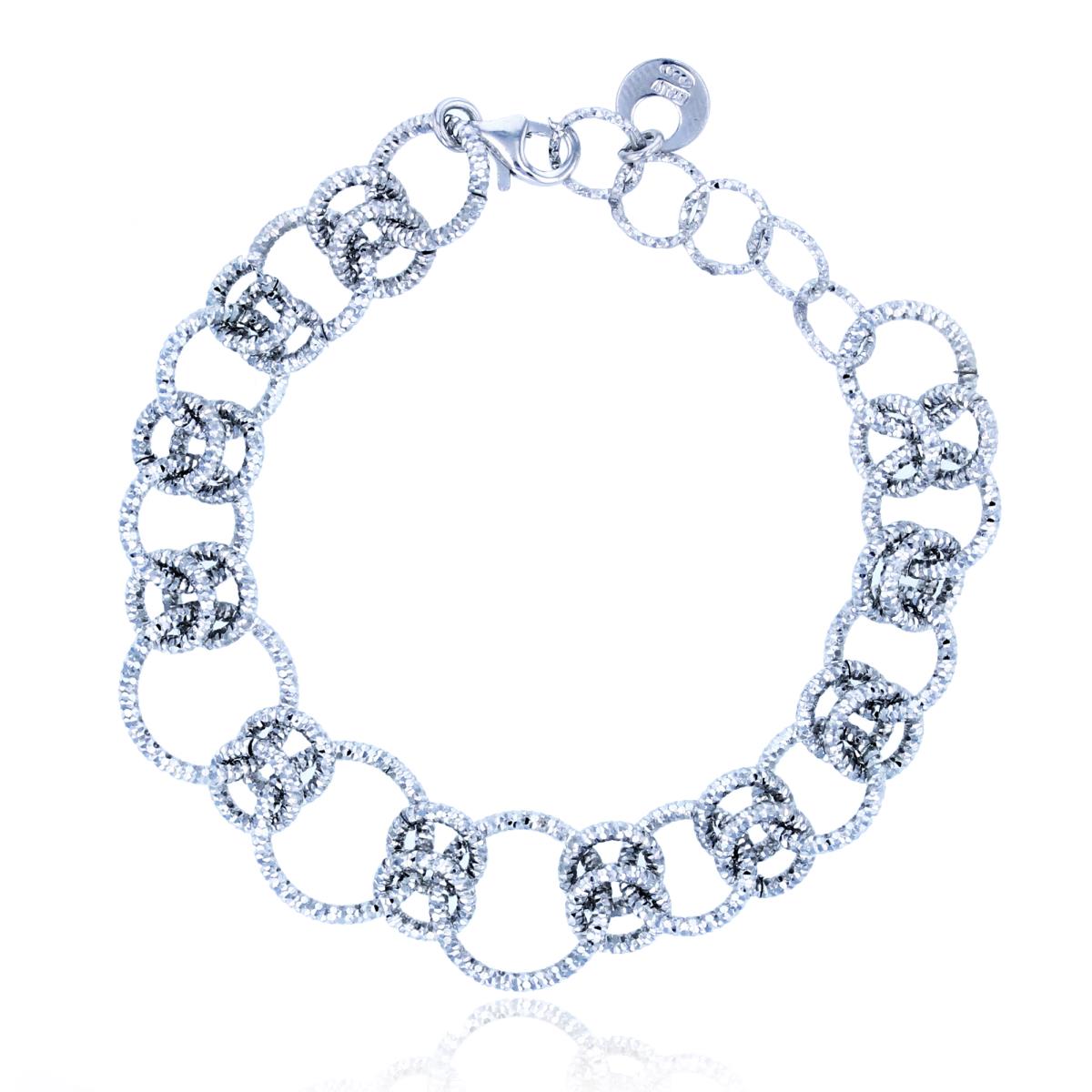 Sterling Silver Rhodium DC Linked Big/Small Circles 7.5"Bracelet